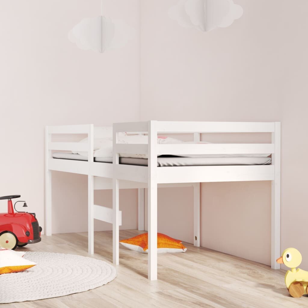 vidaXL kõrge voodi, valge, 90 x 200 cm, männipuit hind ja info | Voodid | kaup24.ee