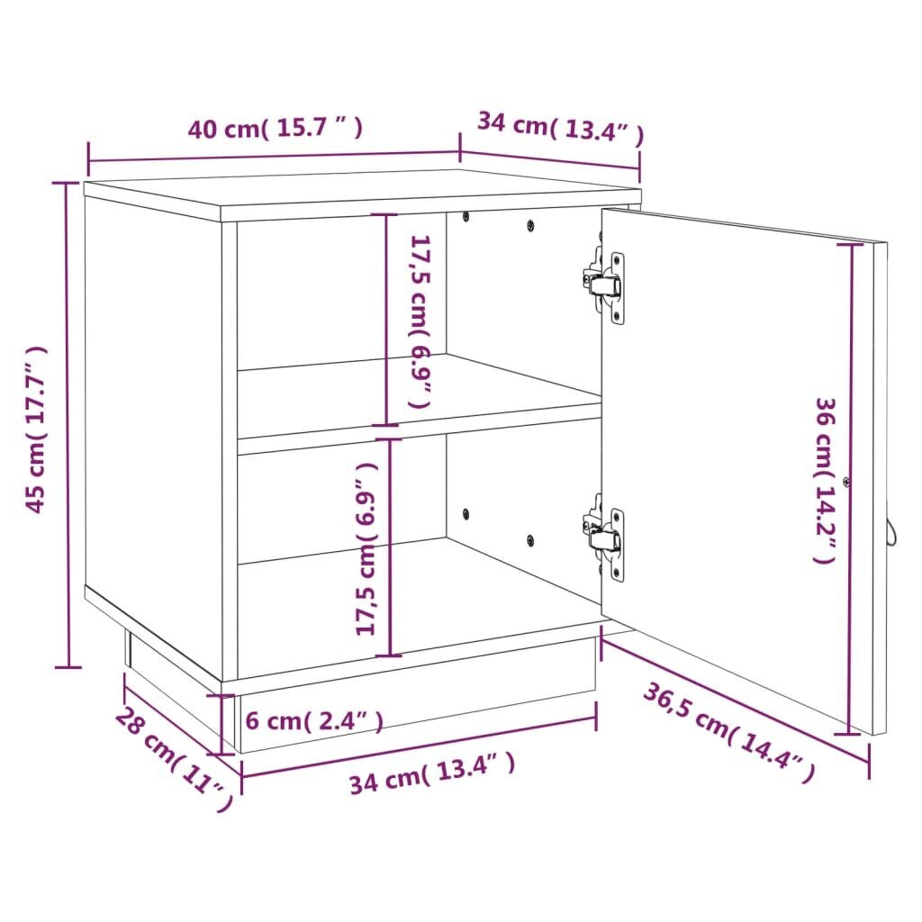 vidaXL öökapid 2 tk, hall, 40 x 34 x 45 cm, männipuit цена и информация | Öökapid | kaup24.ee