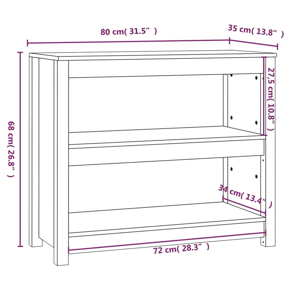 vidaXL raamatukapp, valge, 80 x 35 x 68 cm, männipuit цена и информация | Kapid | kaup24.ee