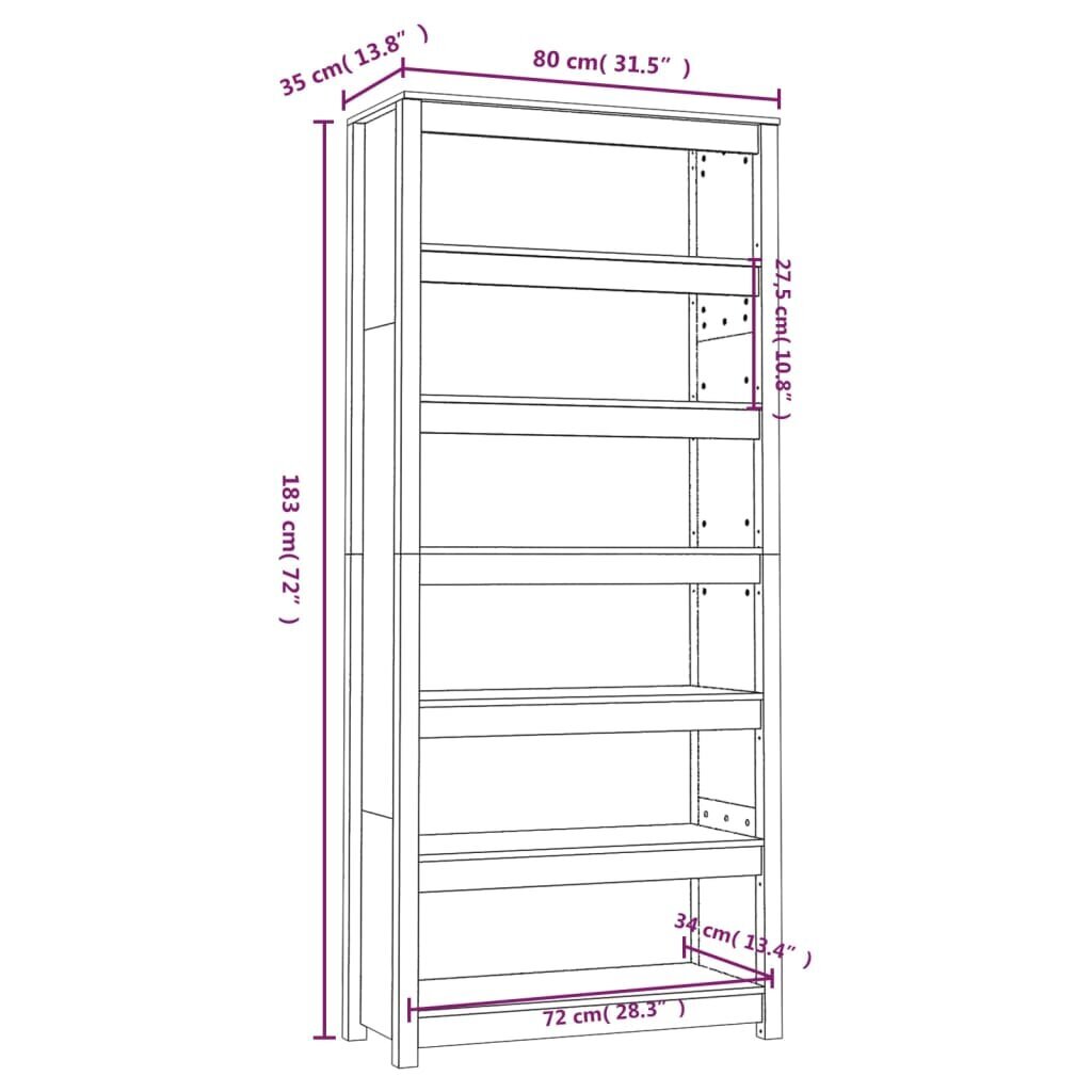 vidaXL raamatukapp, must, 80 x 35 x 183 cm, männipuit цена и информация | Kapid | kaup24.ee