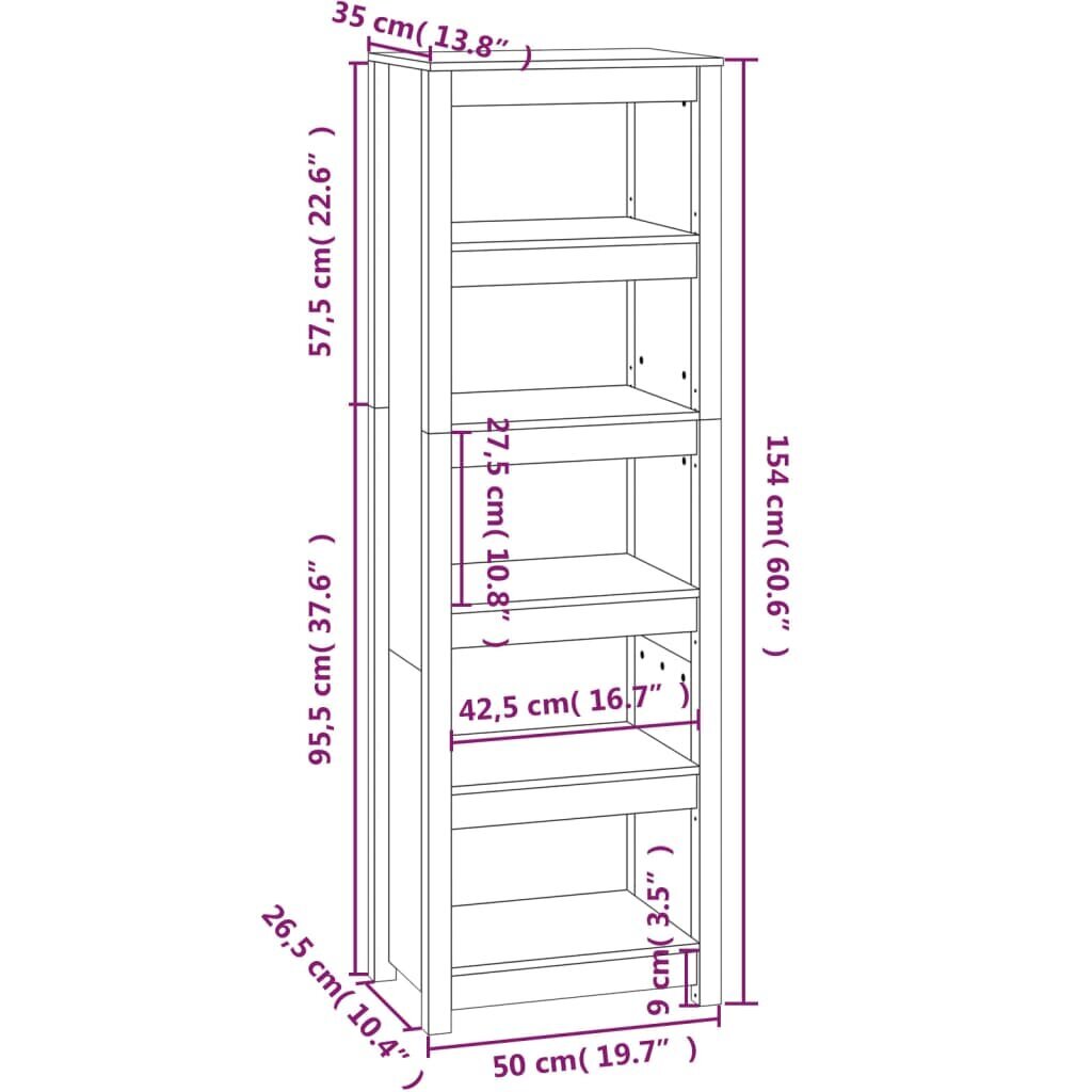 vidaXL raamatukapp, meekarva, 50 x 35 x 154 cm, täismännipuit hind ja info | Kapid | kaup24.ee