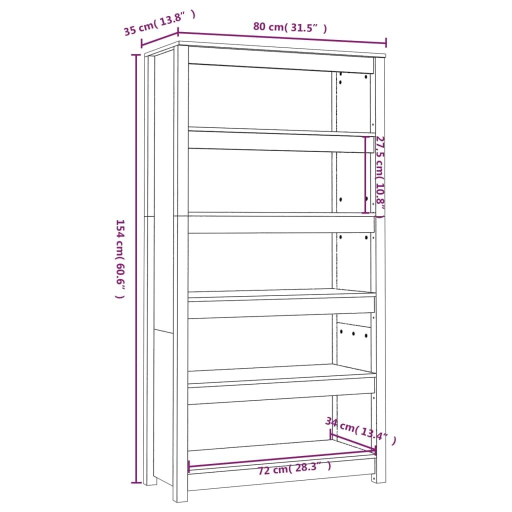 vidaXL raamatukapp, must, 80x35x154 cm, männipuit hind ja info | Kapid | kaup24.ee