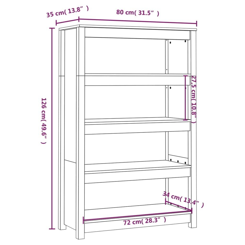 vidaXL raamatukapp, hall, 80x35x126 cm, männipuit hind ja info | Kapid | kaup24.ee