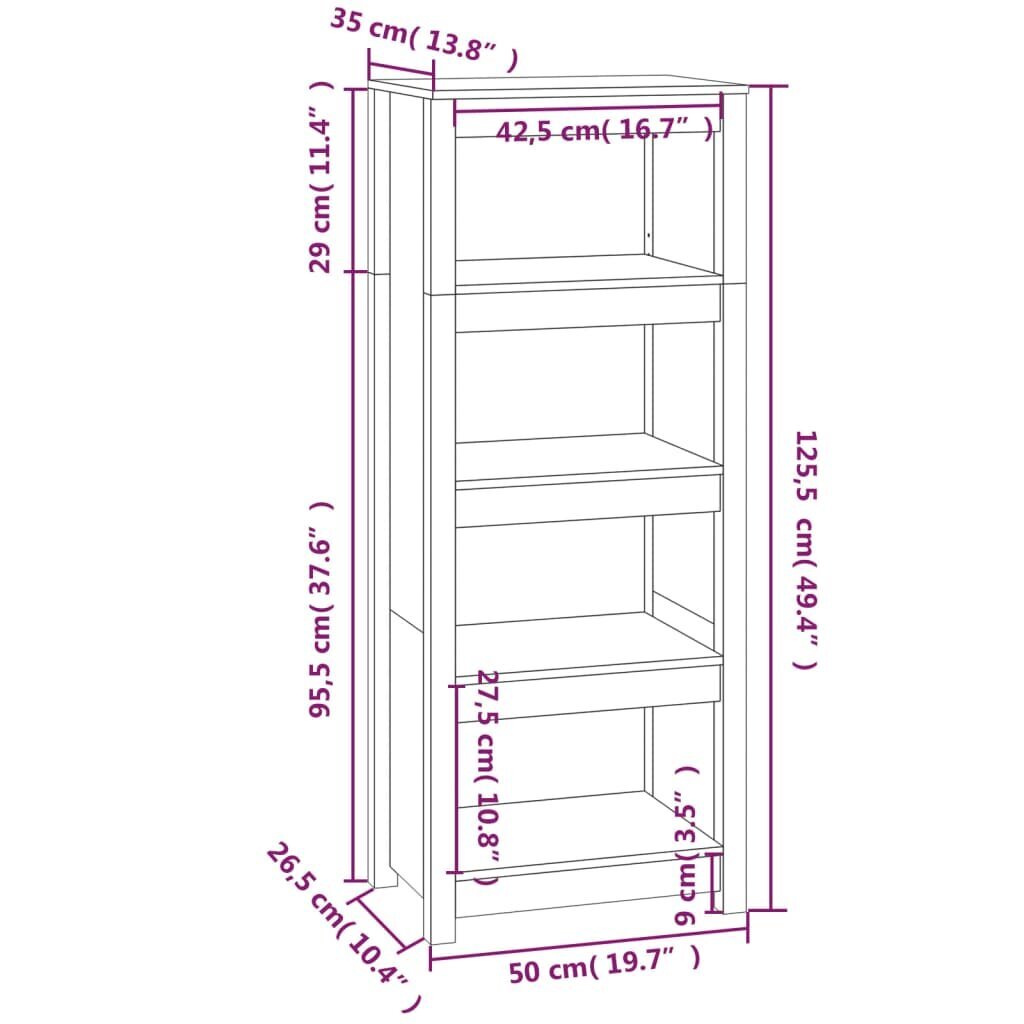 vidaXL raamatukapp, hall, 50 x 35 x 125,5 cm, männipuit цена и информация | Kapid | kaup24.ee