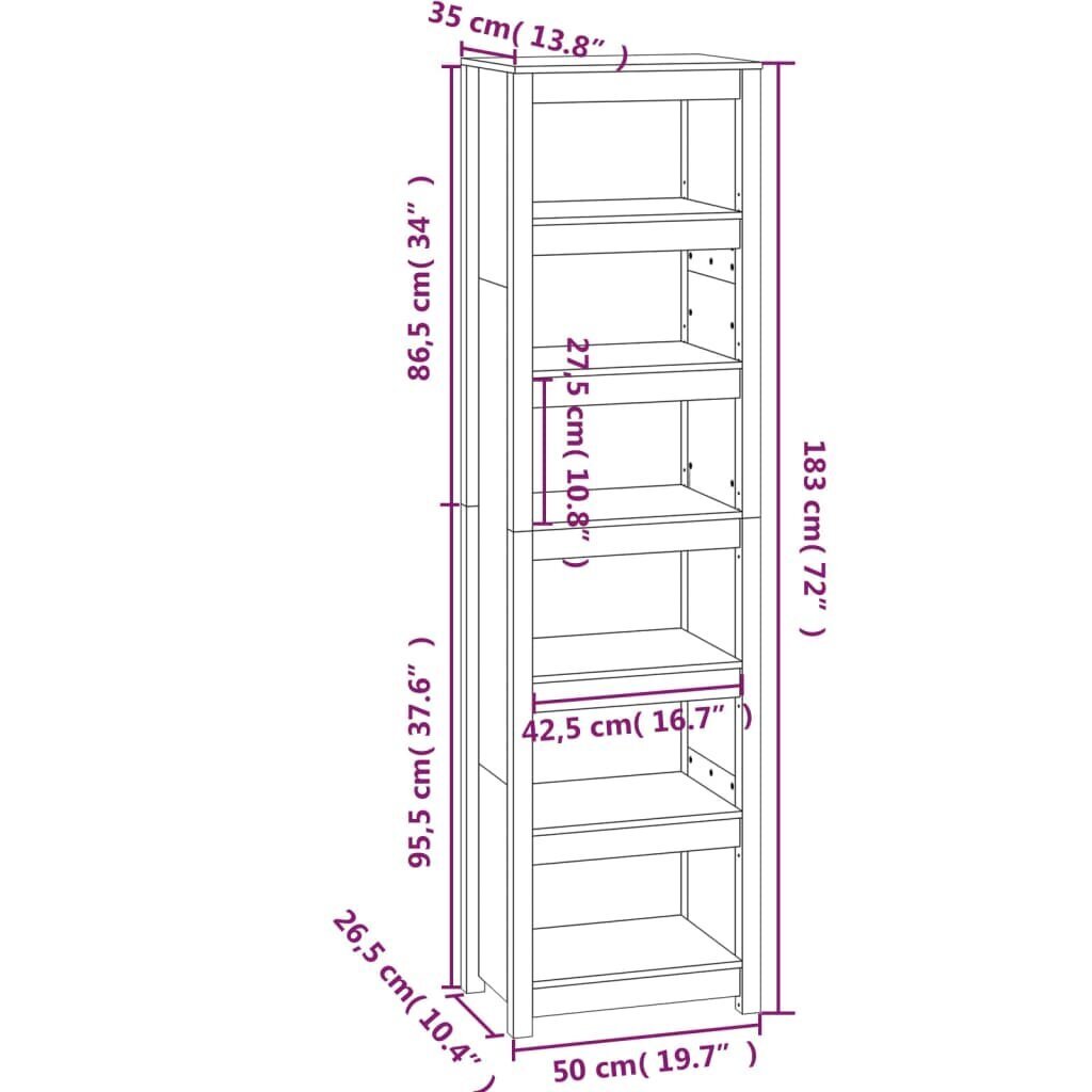 vidaXL raamatukapp, hall, 50x35x183 cm, männipuit hind ja info | Kapid | kaup24.ee