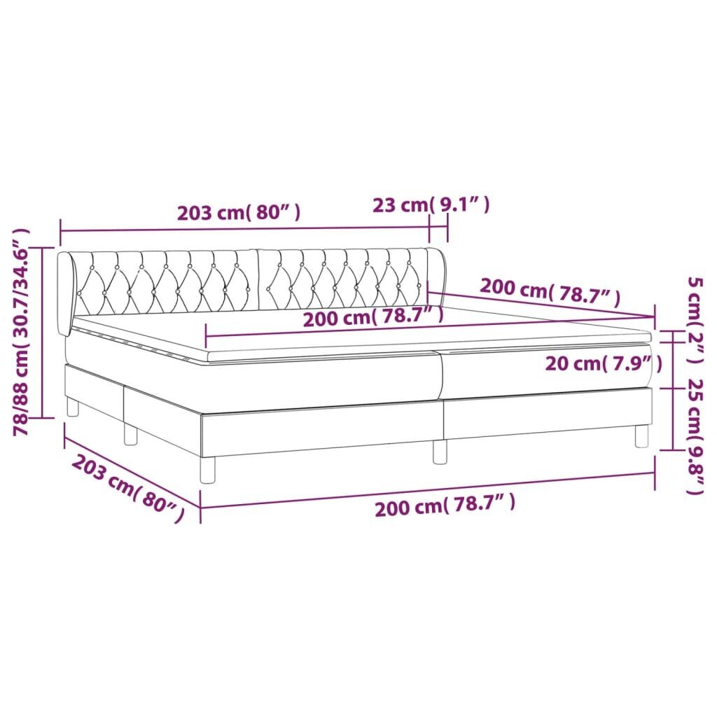 vidaXL kontinentaalvoodi madratsiga, must, 200x200 cm, kangas hind ja info | Voodid | kaup24.ee