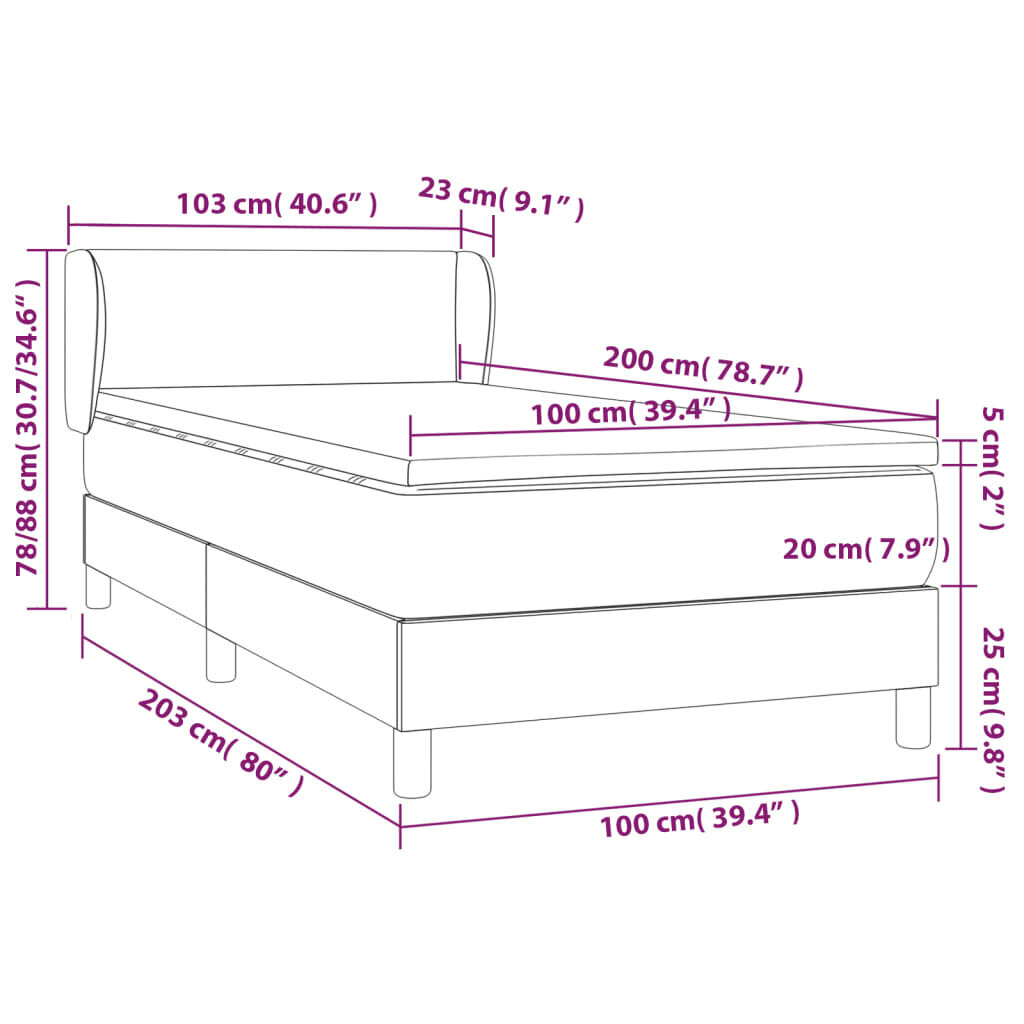 vidaXL kontinentaalvoodi madratsiga, tumehall, 100x200 cm, samet hind ja info | Voodid | kaup24.ee