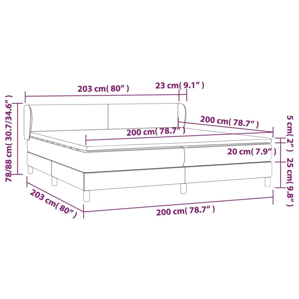 vidaXL kontinentaalvoodi madratsiga, tumeroheline, 200x200 cm, samet hind ja info | Voodid | kaup24.ee