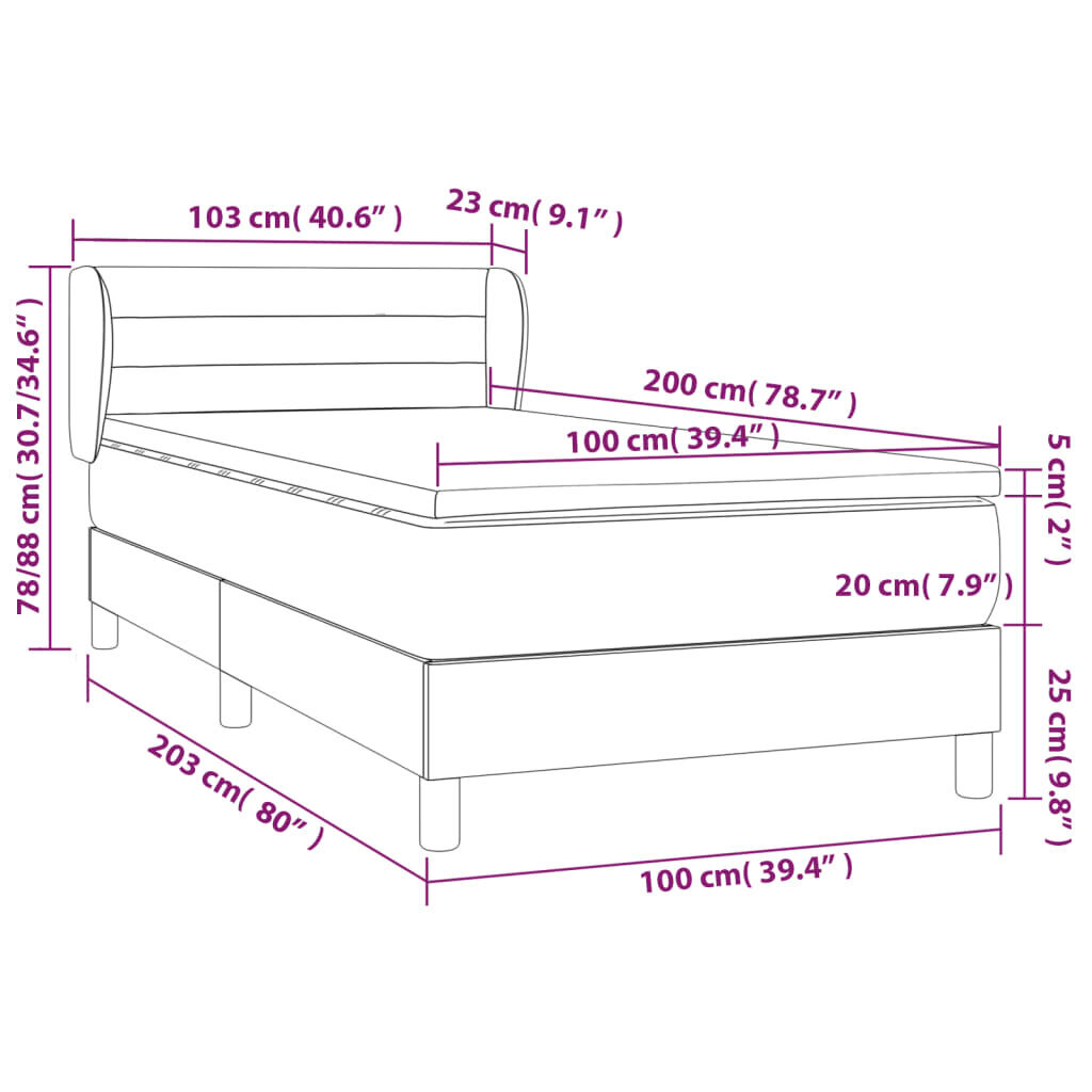 vidaXL kontinentaalvoodi madratsiga, must, 100x200 cm, samet цена и информация | Voodid | kaup24.ee