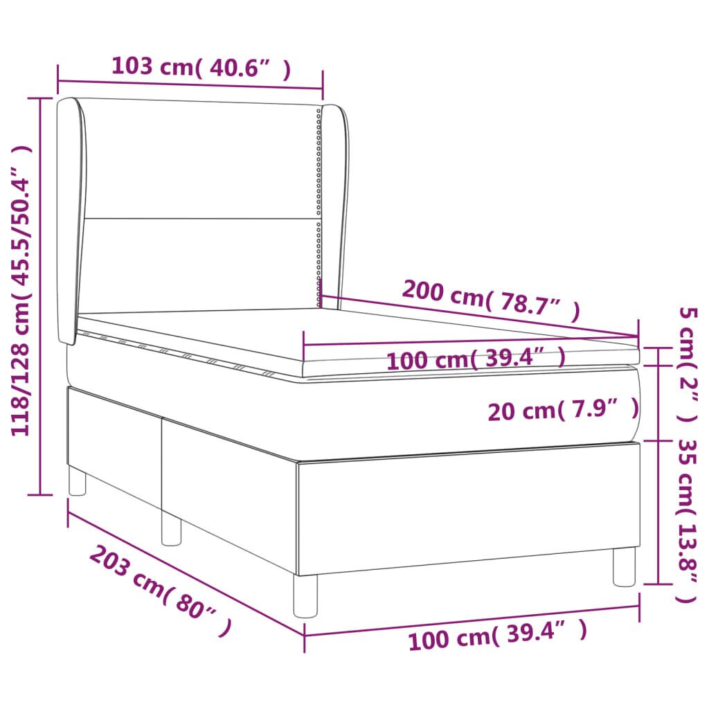 vidaXL kontinentaalvoodi madratsiga, tumehall, 100x200 cm, kangas цена и информация | Voodid | kaup24.ee