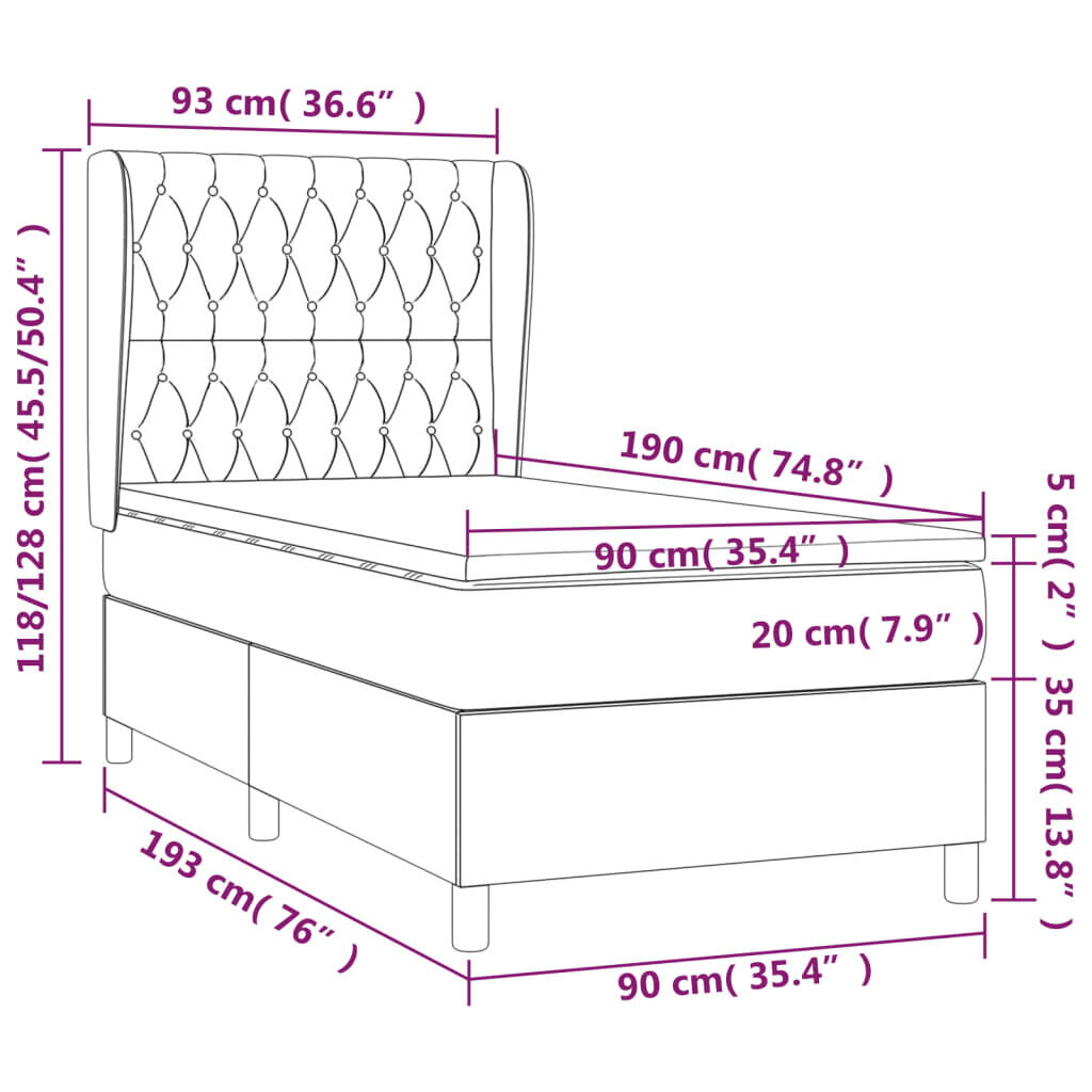 vidaXL kontinentaalvoodi madratsiga, must, 90x190 cm, kangas цена и информация | Voodid | kaup24.ee