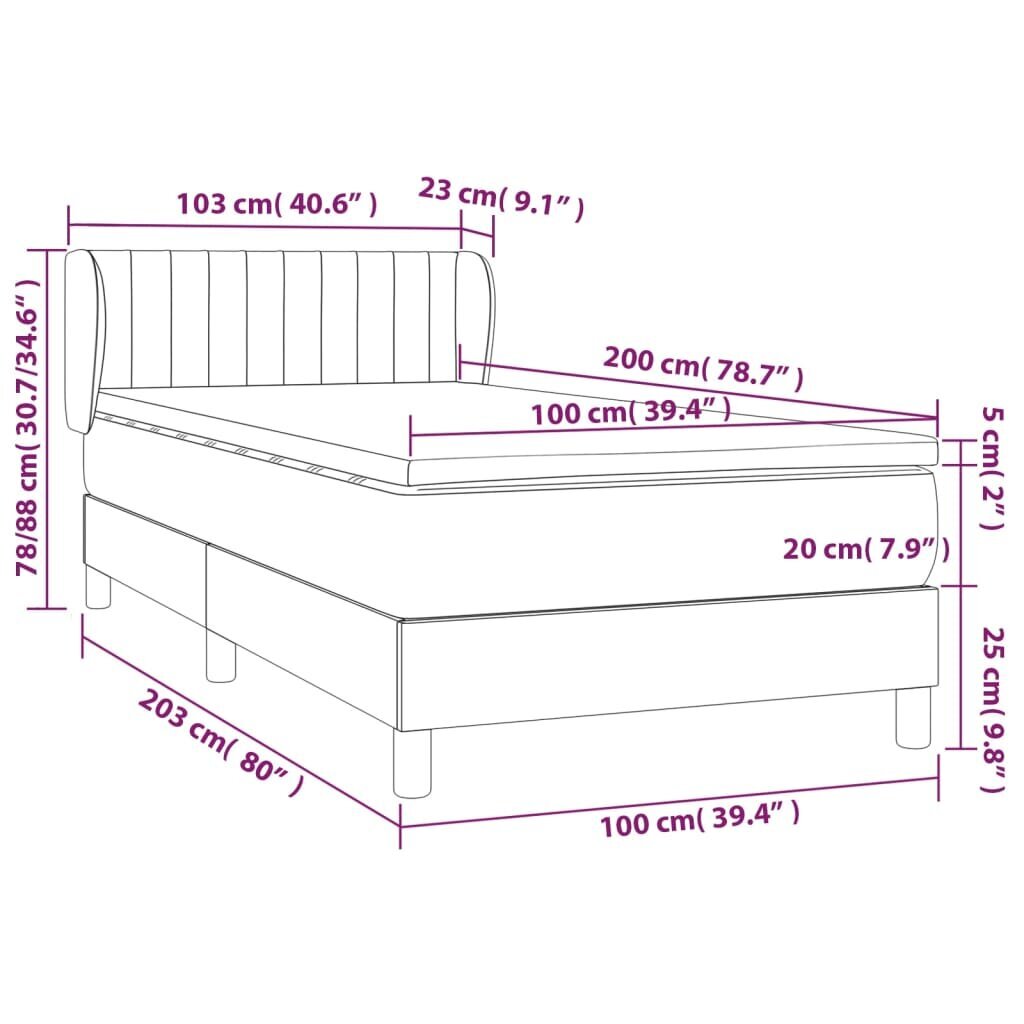 vidaXL kontinentaalvoodi madratsiga, tumehall, 100x200 cm, kangas hind ja info | Voodid | kaup24.ee