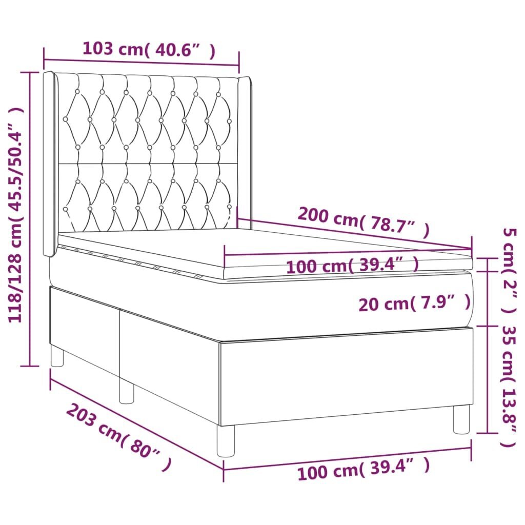 vidaXL kontinentaalvoodi madratsiga, tumehall, 100x200 cm, kangas hind ja info | Voodid | kaup24.ee