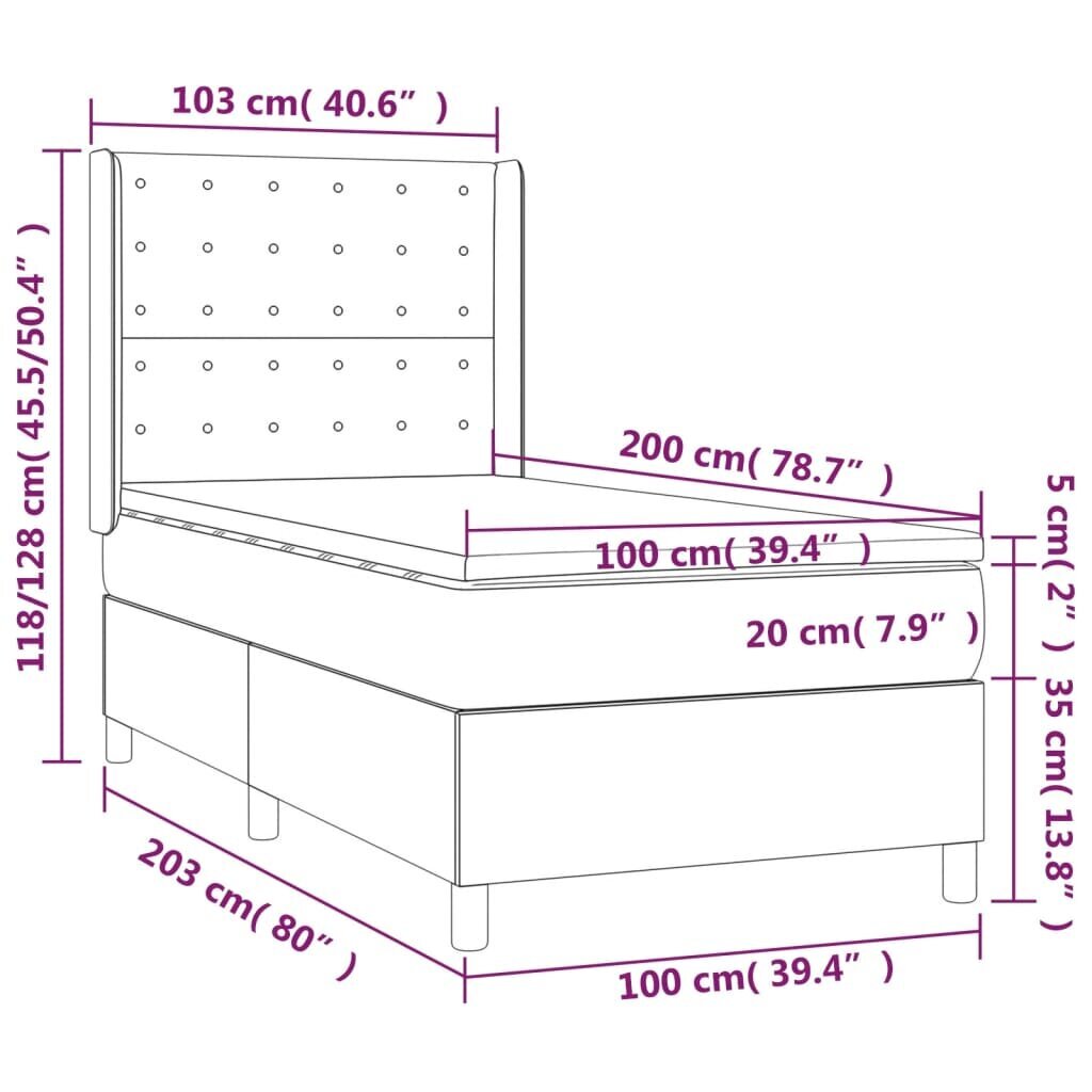 vidaXL kontinentaalvoodi madratsiga, pruunikashall, 100x200 cm, kangas цена и информация | Voodid | kaup24.ee