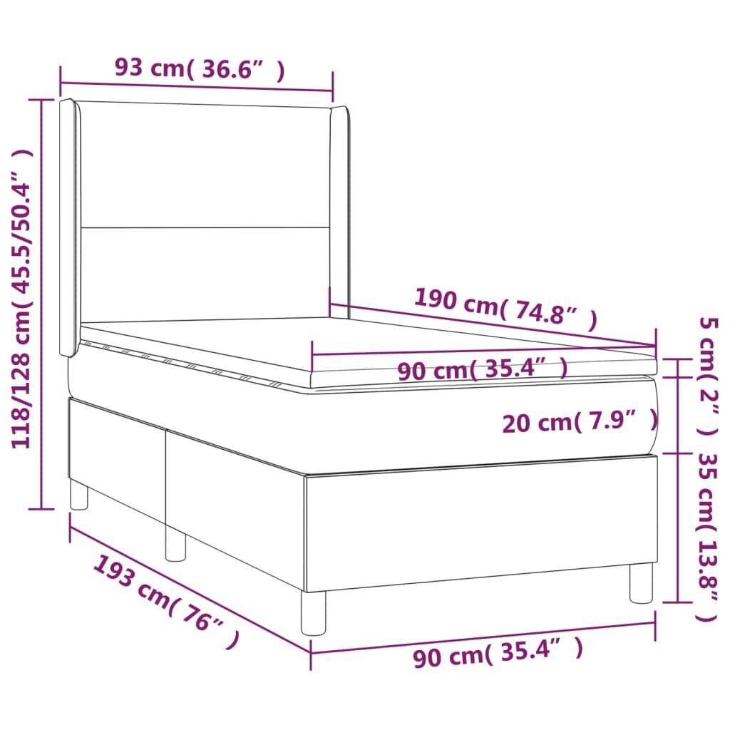 vidaXL kontinentaalvoodi madratsiga, kreemjas, 90x190 cm, kangas hind ja info | Voodid | kaup24.ee