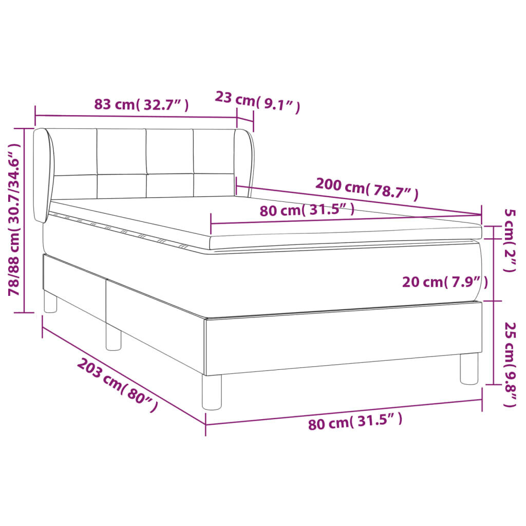 vidaXL kontinentaalvoodi madratsiga, kreemjas, 80x200 cm, kangas hind ja info | Voodid | kaup24.ee