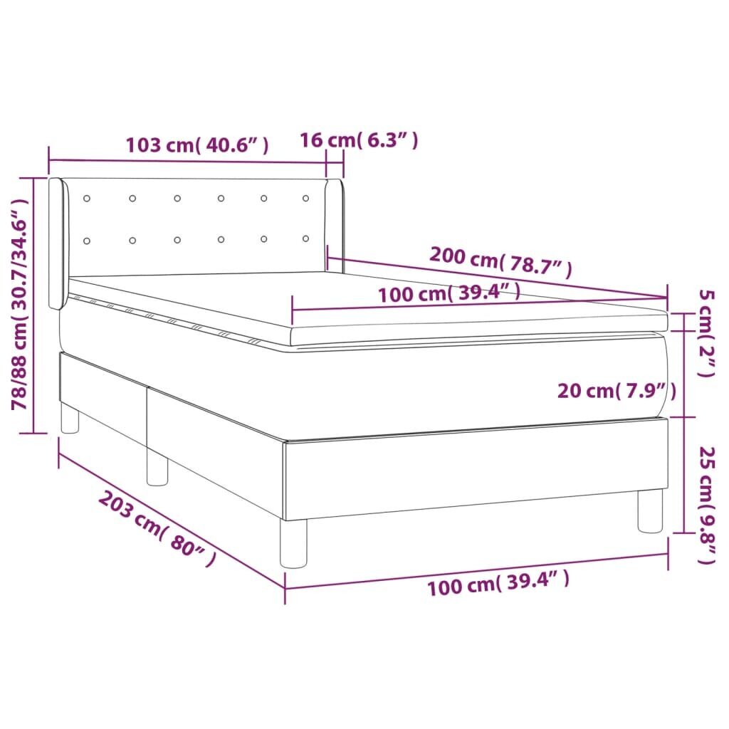 vidaXL kontinentaalvoodi madratsiga, tumesinine, 100x200 cm, samet цена и информация | Voodid | kaup24.ee