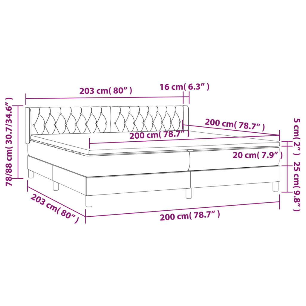 vidaXL kontinentaalvoodi madratsiga, helehall, 200x200 cm, samet hind ja info | Voodid | kaup24.ee