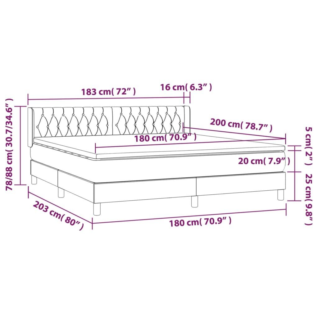 vidaXL kontinentaalvoodi madratsiga, helehall, 180x200 cm, samet hind ja info | Voodid | kaup24.ee