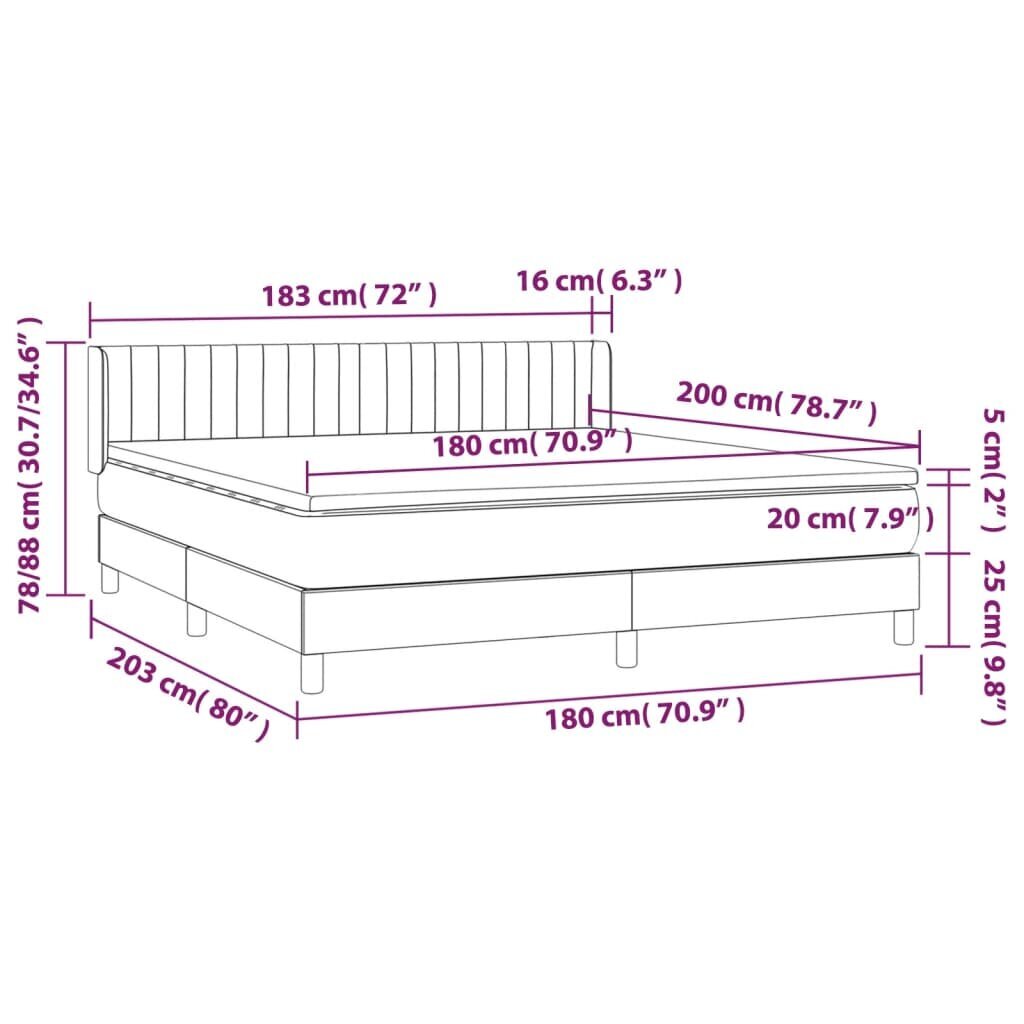 vidaXL kontinentaalvoodi madratsiga, must, 180x200 cm, samet hind ja info | Voodid | kaup24.ee