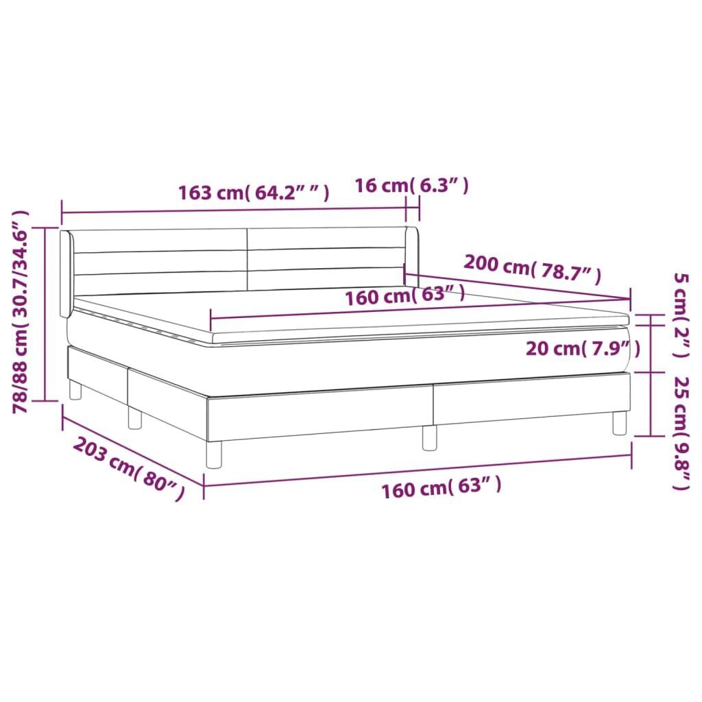 vidaXL kontinentaalvoodi madratsiga, roosa, 160x200 cm, samet hind ja info | Voodid | kaup24.ee