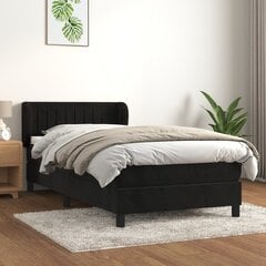 vidaXL kontinentaalvoodi madratsiga, must, 90x200 cm, samet hind ja info | Voodid | kaup24.ee