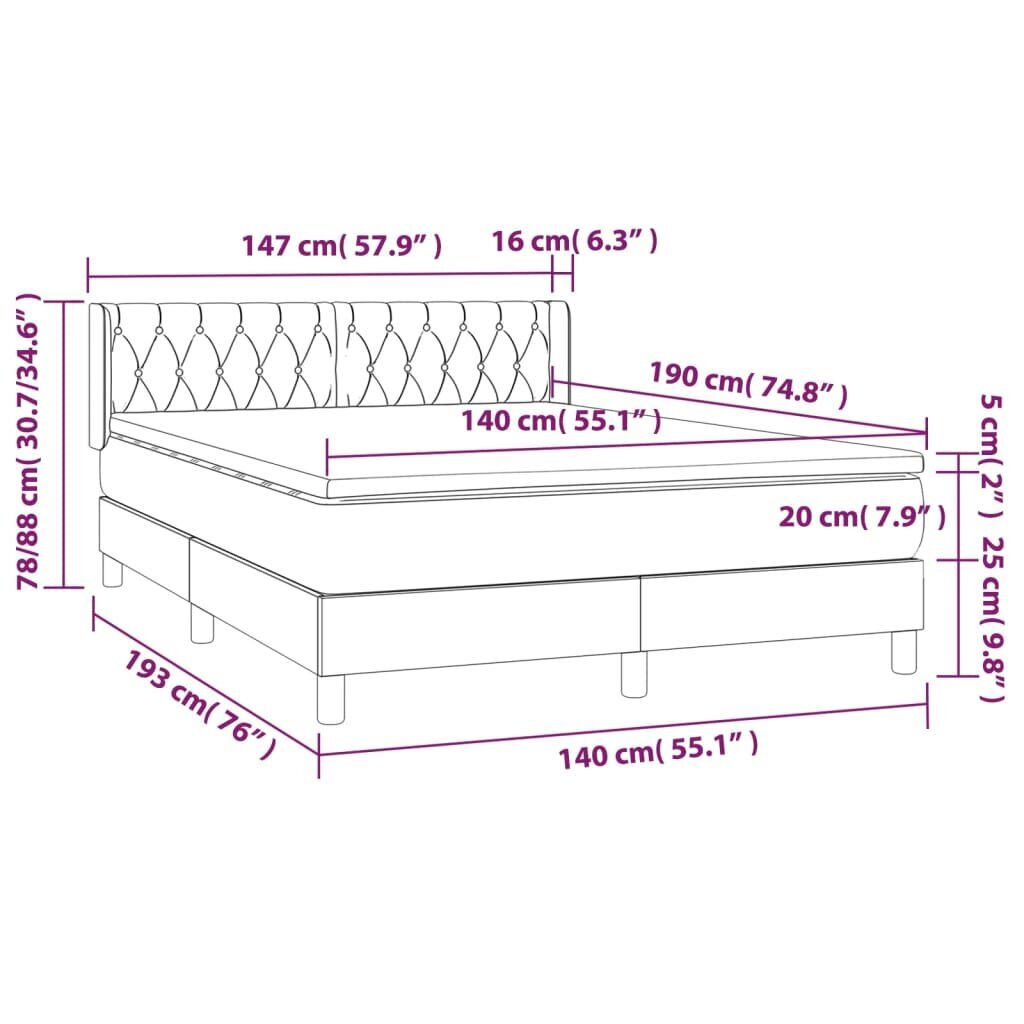 vidaXL kontinentaalvoodi madratsiga, kreemjas, 140x190 cm, kangas цена и информация | Voodid | kaup24.ee