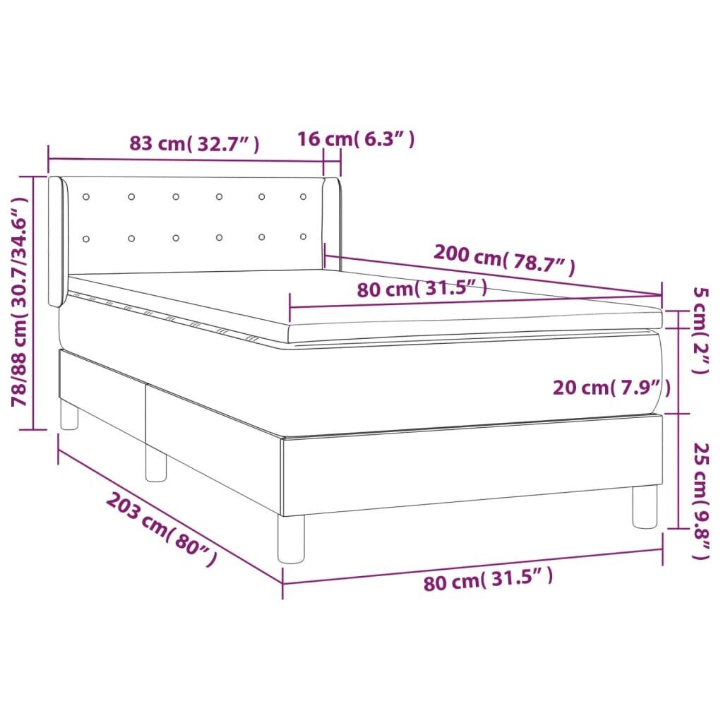 vidaXL kontinentaalvoodi madratsiga, tumehall, 80x200 cm, kangas hind ja info | Voodid | kaup24.ee