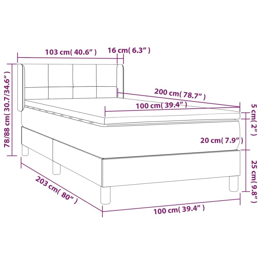 vidaXL kontinentaalvoodi madratsiga, tumesinine, 100x200 cm, samet hind ja info | Voodid | kaup24.ee