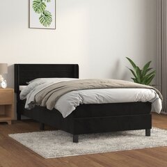 vidaXL kontinentaalvoodi madratsiga, must, 90x200 cm, samet hind ja info | Voodid | kaup24.ee