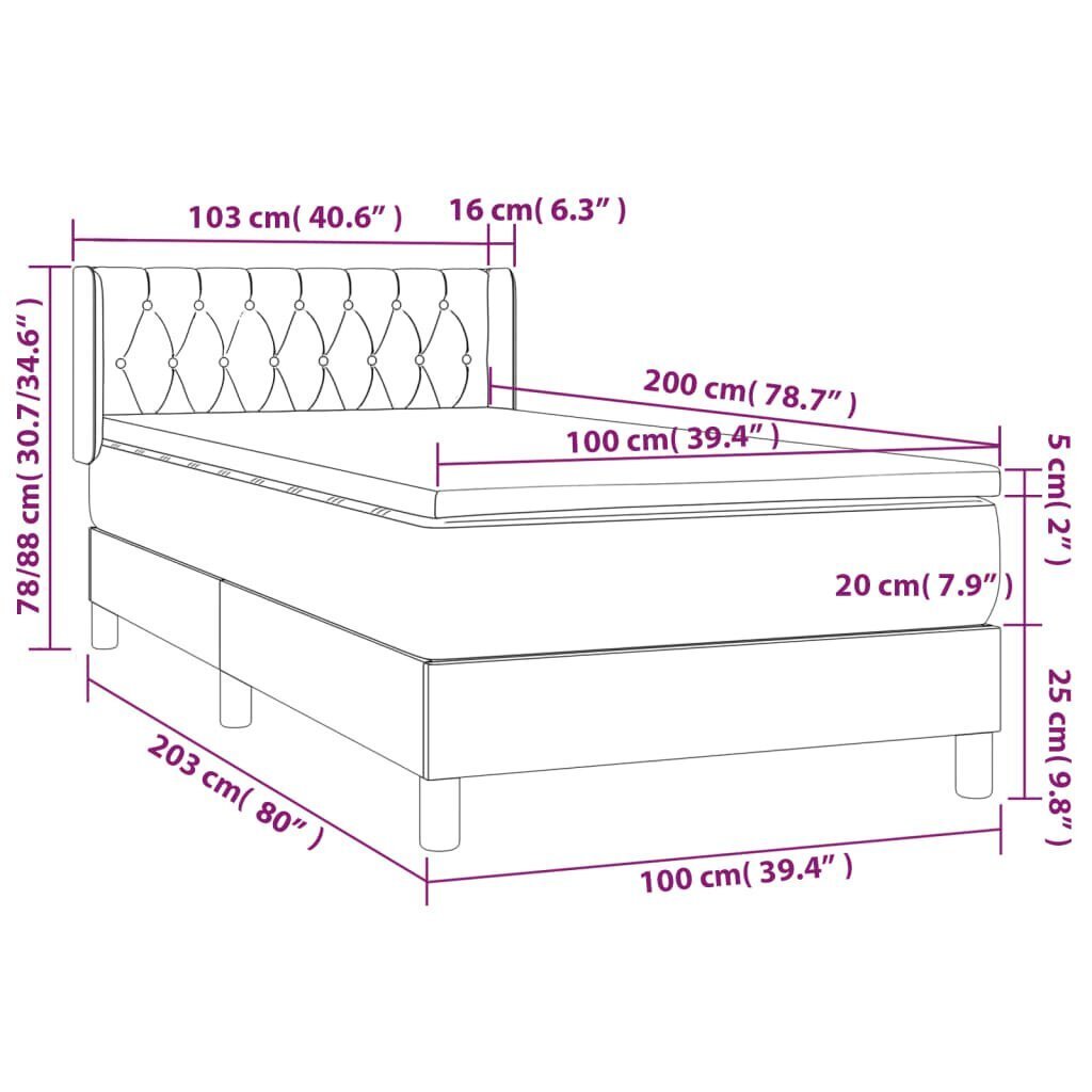 vidaXL kontinentaalvoodi madratsiga, sinine, 100x200 cm, kangas цена и информация | Voodid | kaup24.ee