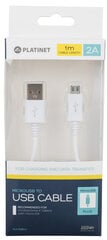 Platinet USB - microUSB 1m, valge hind ja info | Kaablid ja juhtmed | kaup24.ee
