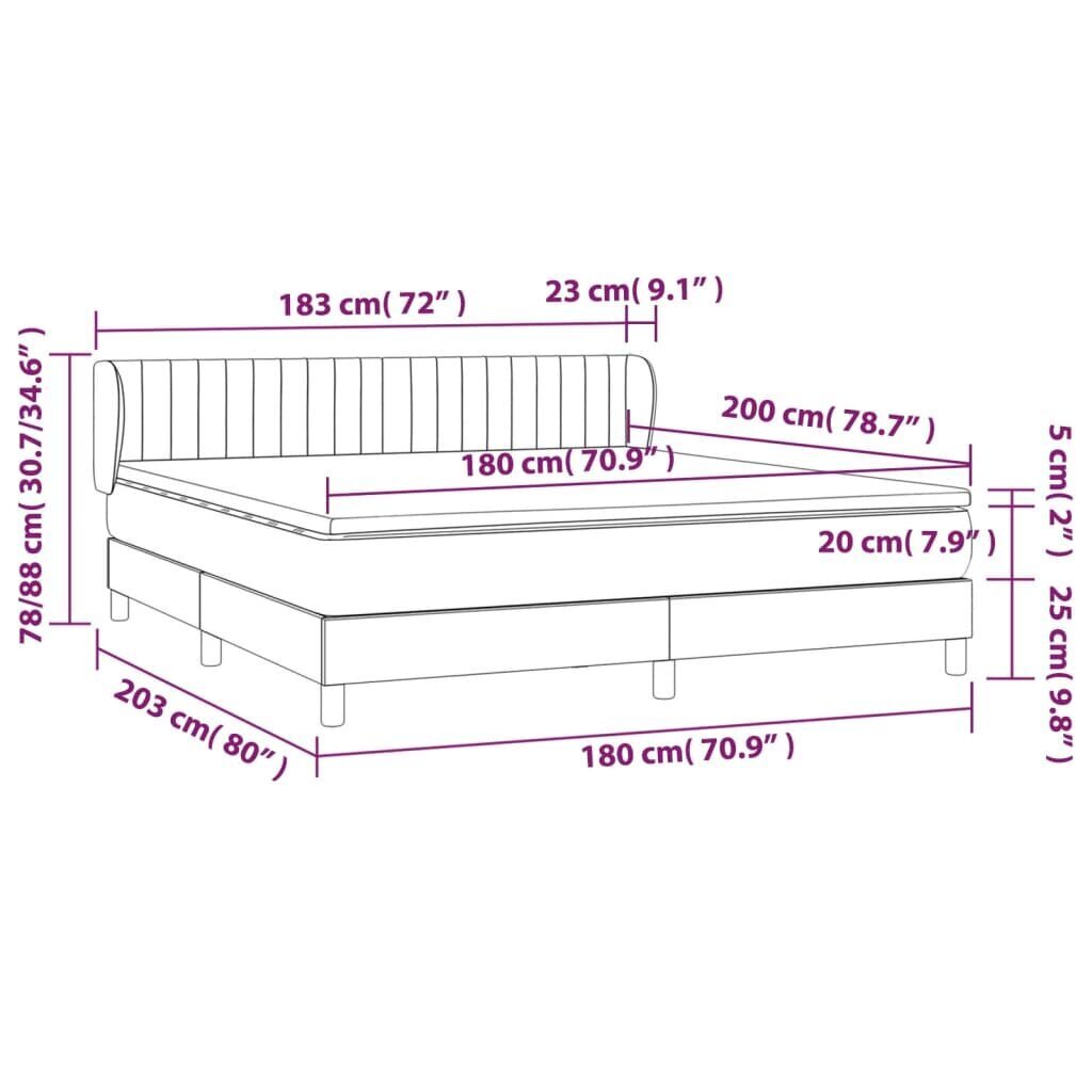 vidaXL kontinentaalvoodi madratsiga, must, 180x200 cm, samet hind ja info | Voodid | kaup24.ee