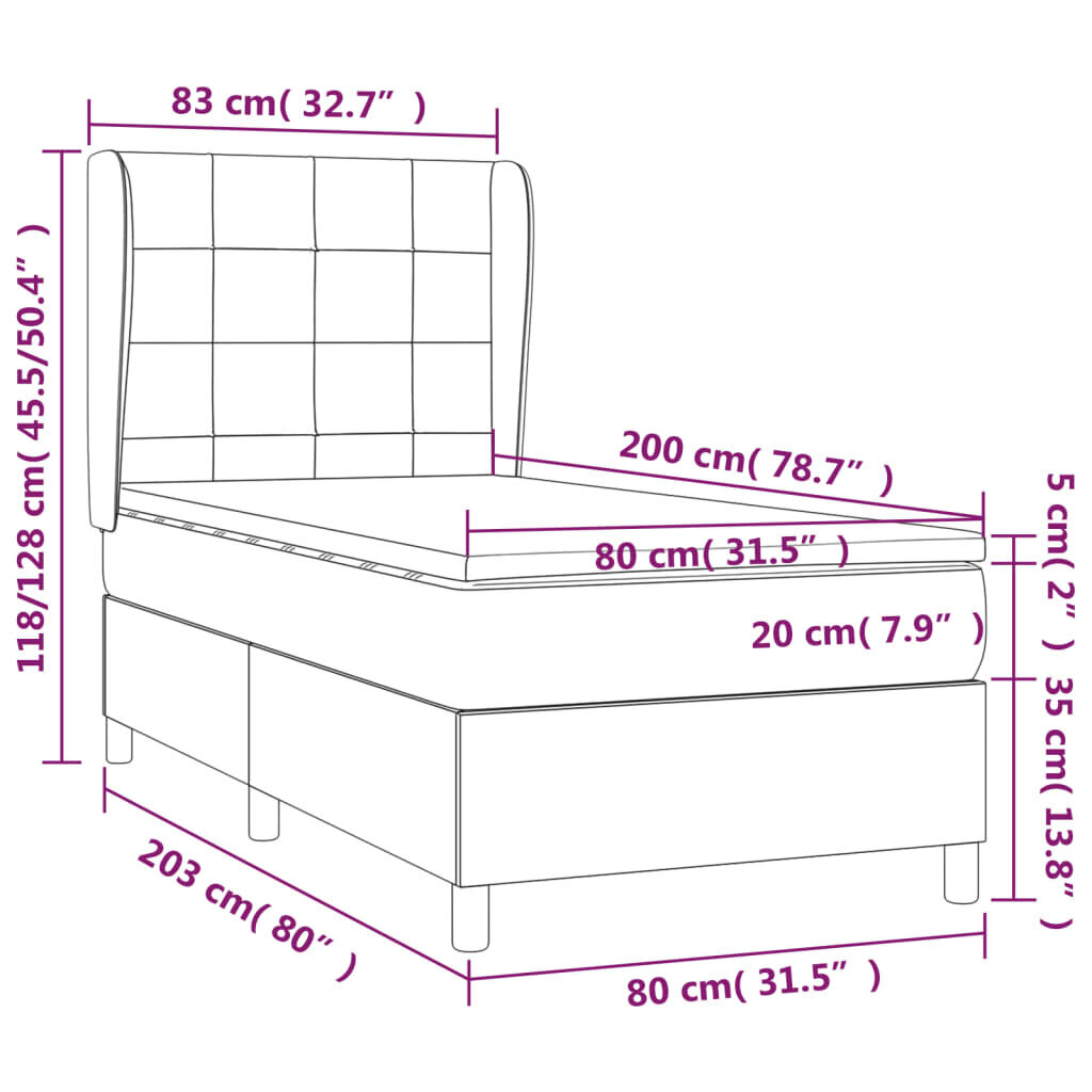 vidaXL kontinentaalvoodi madratsiga, pruunikashall, 80x200 cm, kangas hind ja info | Voodid | kaup24.ee