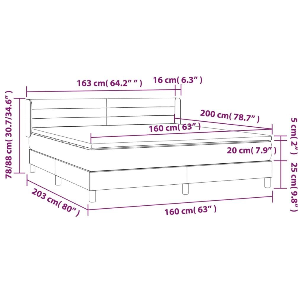 vidaXL kontinentaalvoodi madratsiga, helehall, 160x200 cm, kangas hind ja info | Voodid | kaup24.ee