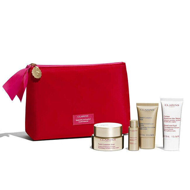 Näonahahoolduskomplekt Clarins Nutri-Lumière: päevakreem, 50 ml + öökreem, 15 ml + näoemulsioon, 10 ml + käte- ja küünehoolduskreem, 30 ml + kosmeetikakott hind ja info | Näokreemid | kaup24.ee