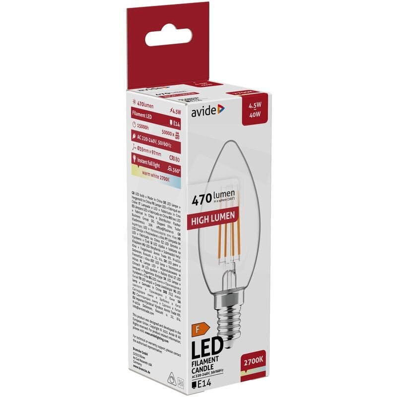 LED pirn High Lumen 4,5W B35 E14 2.7K FL Avide hind ja info | Lambipirnid, lambid | kaup24.ee
