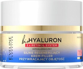 Восстанавливающий крем для лица Eveline bioHyaluron 3xRetinol System 70+, 50 мл цена и информация | Кремы для лица | kaup24.ee