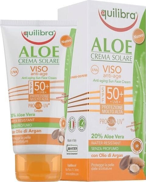 Päikesekaitsega näokreem Equilibra Aloe SPF 50+ UVA, UVB, 75 ml hind ja info | Päikesekreemid | kaup24.ee