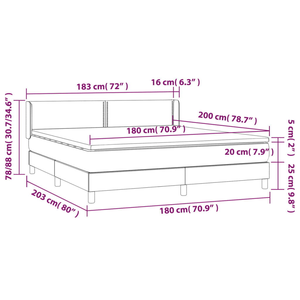 vidaXL kontinentaalvoodi madratsiga, tumehall, 180x200 cm, samet цена и информация | Voodid | kaup24.ee