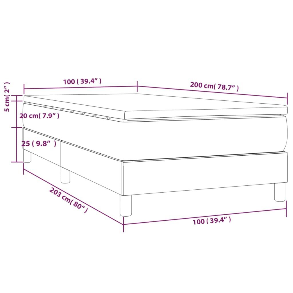 vidaXL kontinentaalvoodi madratsiga, sinine, 100x200 cm, kangas hind ja info | Voodid | kaup24.ee