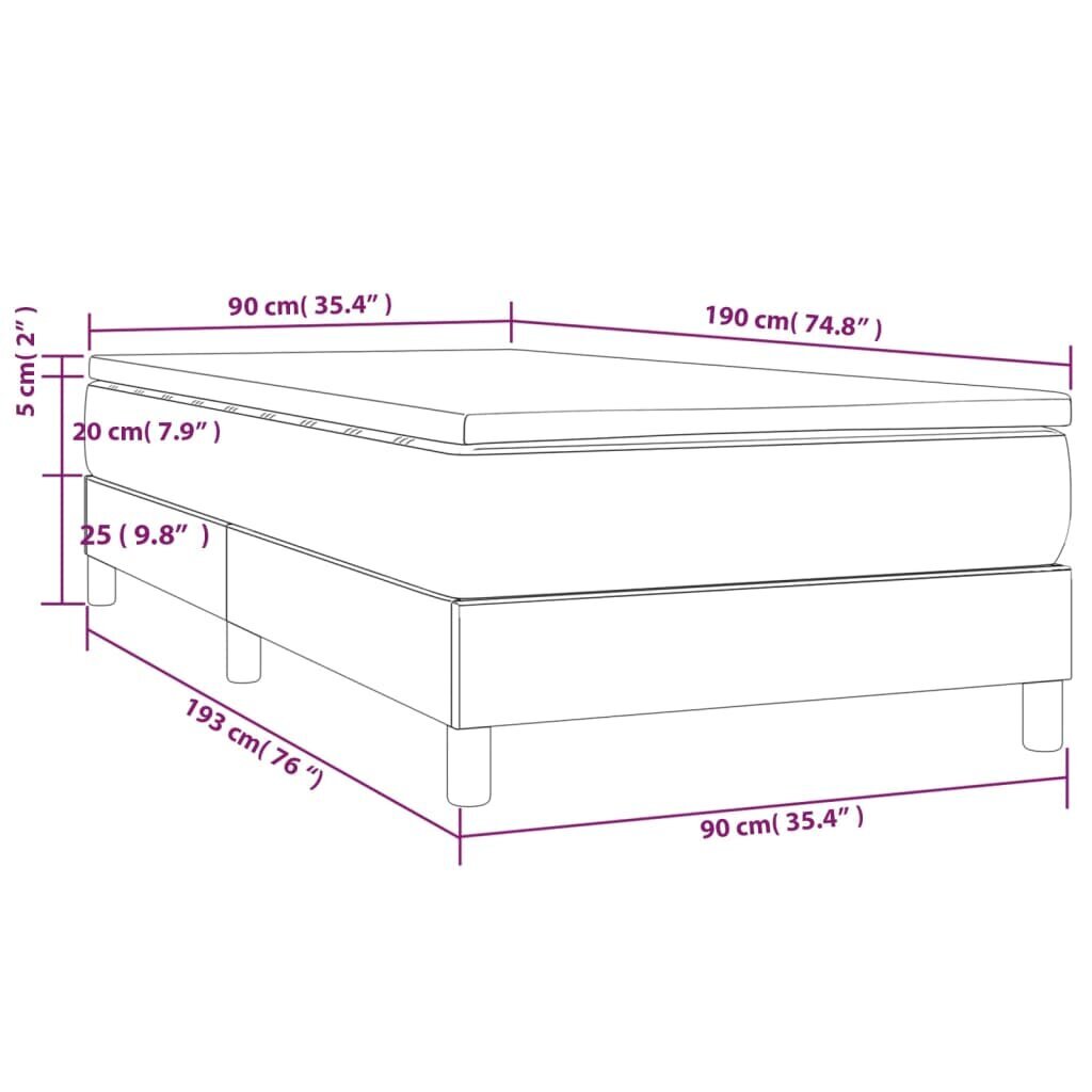 vidaXL kontinentaalvoodi madratsiga, tumehall, 90x190 cm, kangas цена и информация | Voodid | kaup24.ee