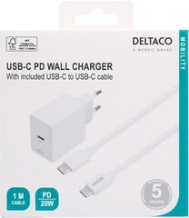 Deltaco USB-C 1x USB-C PD 20 W, 1 m hind ja info | Mobiiltelefonide laadijad | kaup24.ee