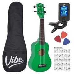 Sopran ukulele komplekt VIBE UK21, roheline hind ja info | Kitarrid | kaup24.ee