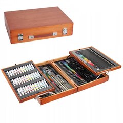 Художественный набор в деревянном футляре 174 шт. (карандаши, фломастеры, мелки, краски) цена и информация | Принадлежности для рисования, лепки | kaup24.ee