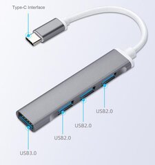 Адаптер USB-C с четырьмя разъемами USB 3.0, серый и белый цена и информация | Адаптеры и USB-hub | kaup24.ee