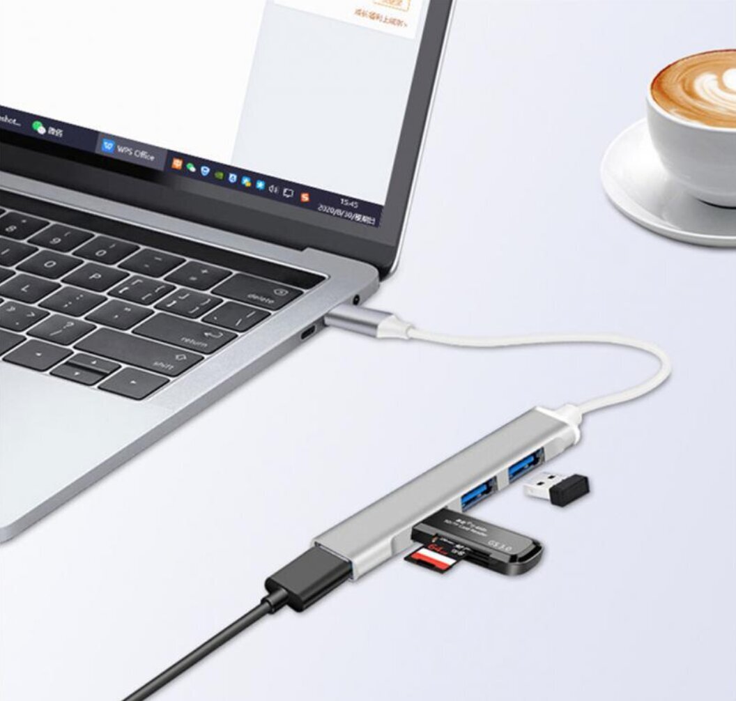 Adapter USB-C nelja USB 3.0 pistikuga, hall ja valge цена и информация | USB jagajad, adapterid | kaup24.ee