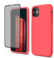 Protection set -silikoonist ümbris Apple iPhone 11 (real liquide Easy clean) roosa - Neon Coral + ekraani kaitseklaas Privacy цена и информация | Telefoni kaaned, ümbrised | kaup24.ee