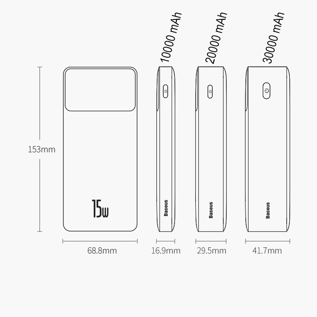 Baseus Bipow 10000mAh 15W + USB-A - Micro USB 0.25m (PPBD050001) hind ja info | Akupangad | kaup24.ee