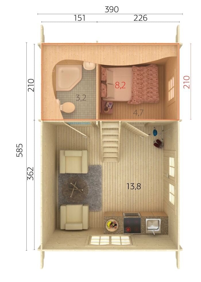 Freespalksuvila Sander 21,7+ magamiskorrus 8,2 m² цена и информация | Kuurid ja aiamajad | kaup24.ee